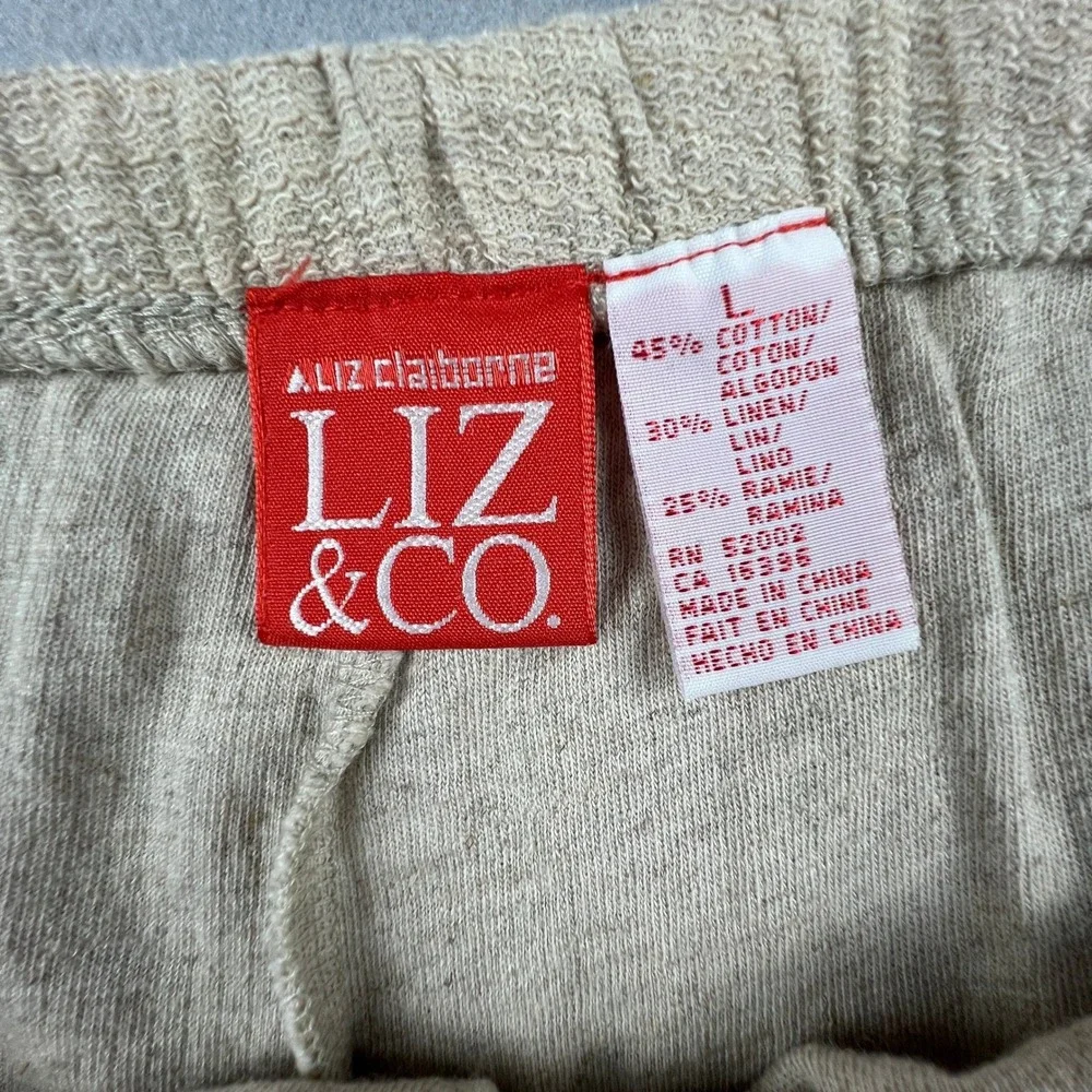 Linen Pants Womens Large Beige Cotton Ramie Drawstring Lounge Casual‎ Summer
